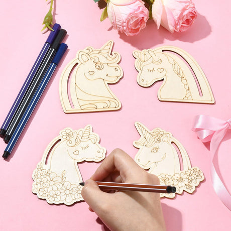 UR URLIFEHALL 24 Pcs Unfinished Wood Unicorn Cutouts Wood Frame Embellishments for Tag Decoupage DIY Scrapbooking Card Making Painting Crafts UR URLIFEHALL