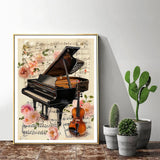 Piano Violin Diamond Painting Kits for Adults, Musical Instruments Diamond Painting Art Kit for Adult, 5D Full Drill Painting by Diamonds Art for Home Leisure and Wall Decoration Gifts 12x16 Inch JXAVAXDE