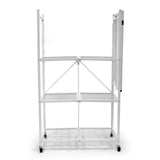 Origami 4 Tier Foldable Heavy Duty Metal Garage Storage Shelf Rack with Wheels and Powder Coated Steel for Organization in Home and Office, White Origami