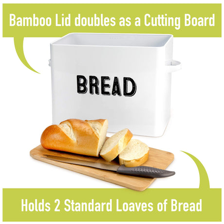 Granrosi Large White Bread Box for Kitchen Countertop, Bread Storage Container, Breadbox, Bread Container, Bread Boxes, Bread Keeper, Bread Holder - Farmhouse Bread Box with Bamboo Wooden Lid - White Granrosi
