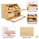 HOMEKOKO Double Layer Large Bread Box for Kitchen Counter, Wooden Large Capacity Bread Storage Bin (Natural Bamboo) HOMEKOKO