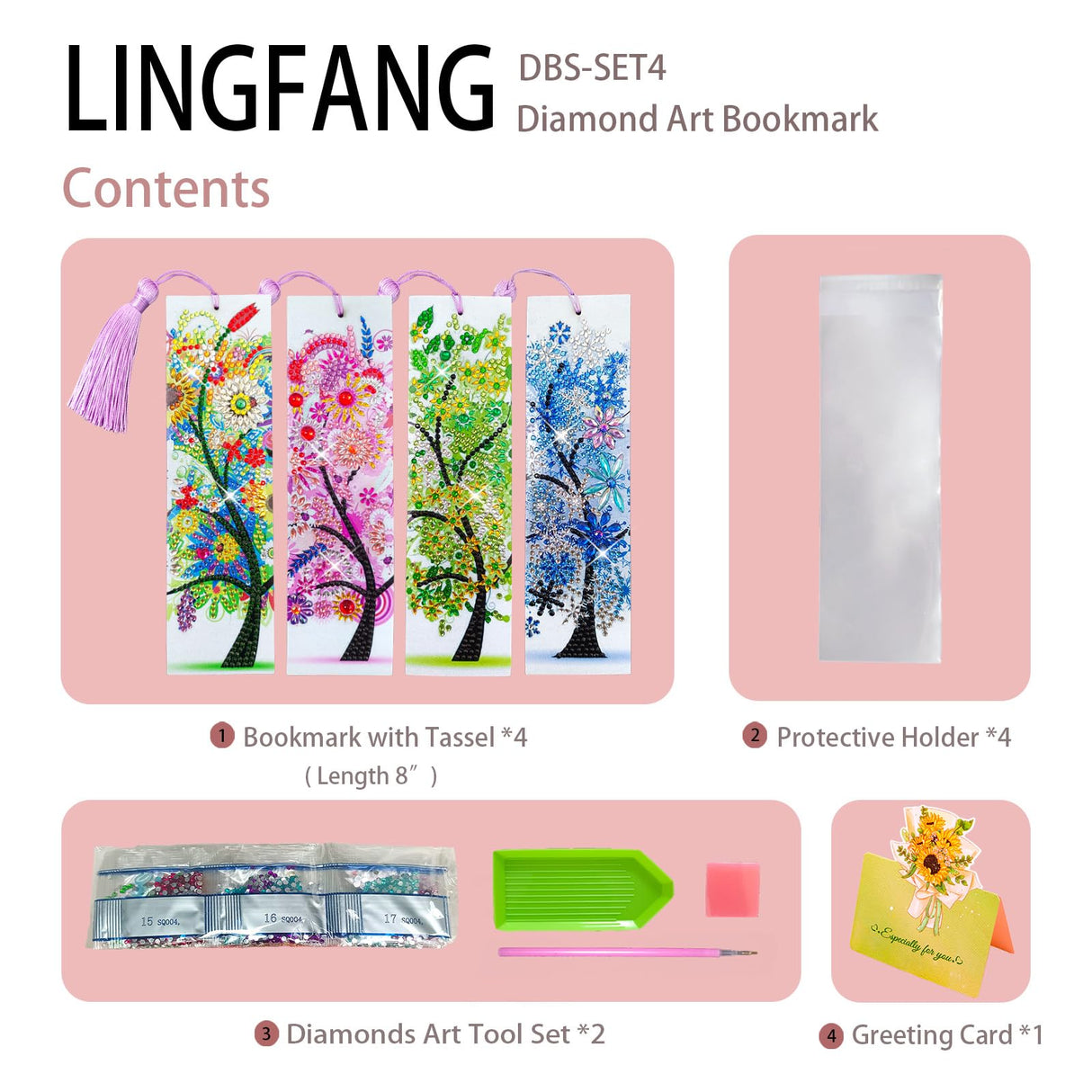 4 Pcs LINGFANG Diamond Painting Bookmark, Leather DIY Book Makers for Adults Book Lovers, Diamond Art Beginners, Small Diamond Art Kits, Paint by Art Crafts Supplies Gift for Girls (Season Tree) LINGFANG
