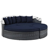 Modway Summon Outdoor Patio Daybed with Canopy and Sunbrella Cushions in Canvas Navy Modway