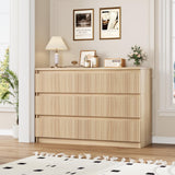 Jocoevol Oak 6 Drawer Dresser for Bedroom, Modern Fluted Dresser, Bedroom Dressers with Drawers, Large Double Wooden Chest of Drawers for Living Room, Hallway Jocoevol
