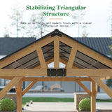 LUXOAK 10x12 ft Wood Gazebo, Hardtop Pergola with Steel Gable Roof, Outdoor Gazebo with Guest House for Garden, Porch, Patio, Black + Natural Wood LUXOAK