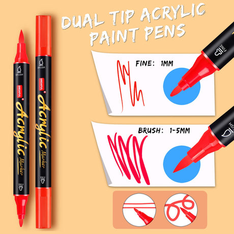 Acrylic Paint Pens Markers, 20 Colors Dual Tips Waterproof Paint Markers For Rock Painting, Fabric, Metal, Glass, Wood, Canvas, Ceramic, Plastic, Non-Toxic & Odor, Premium Art And DIY Craft Supplies Droaful