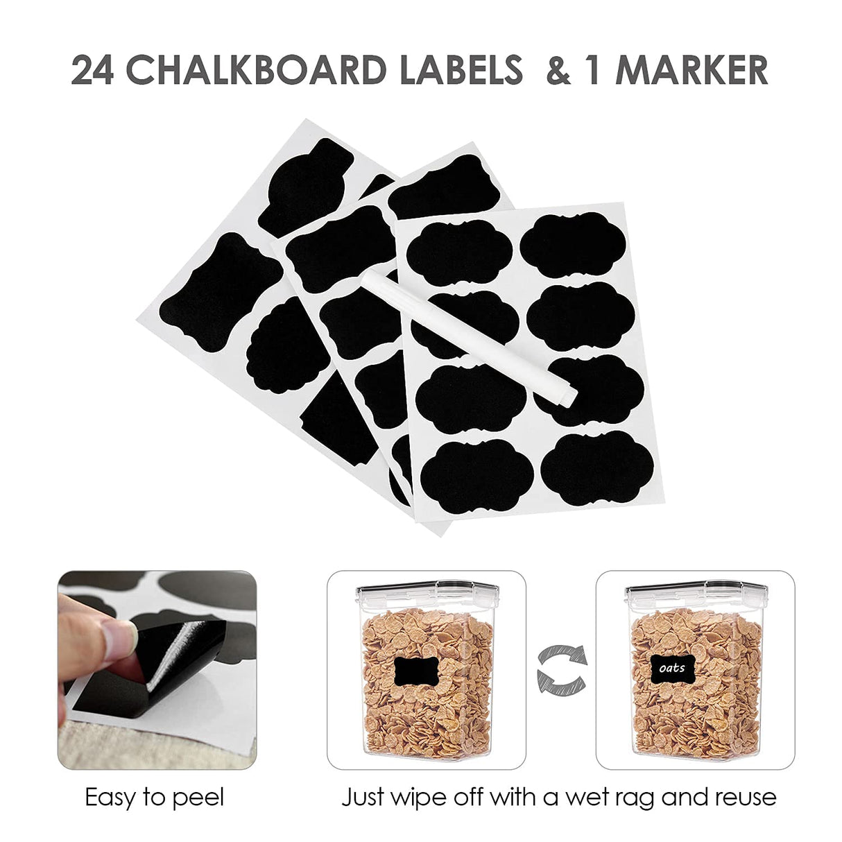 Airtight Food Storage Containers with Lids, Vtopmart 24 pcs Plastic Kitchen and Pantry Organization Canisters for Cereal, Dry Food, Flour and Sugar, BPA Free, Includes 24 Labels，Black Vtopmart