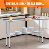 HOCCOT Stainless Steel Table for Prep & Work 14" X 60" inches with Adjustable Shelf and Backsplash, Commercial Workstations, Utility Table in Kitchen Garage Laundry Room Outdoor BBQ HOCCOT