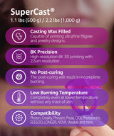 SuperCast 8K 3D Printer Resin Wax Filled for Ultrafine Filigree, Jewelry, and Metal Casting, Made in Korea by 3DMaterials (500g) 3DMaterials