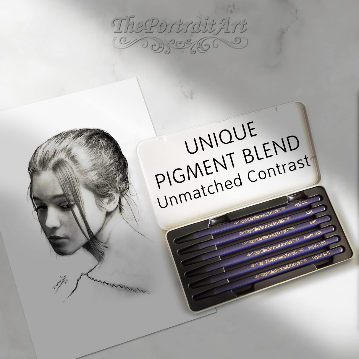 ThePortraitArt Artist Woodless Pure Charcoal Pencils - Ultra Soft and Dark – 6pc Set Equivalent to 28+ Regular Pencils – Smooth Consistency on All Drawing Papers ThePortraitArt