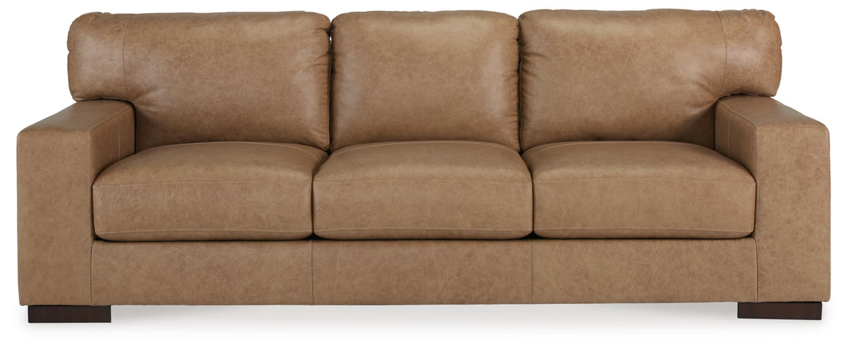 Signature Design by Ashley Lombardia Contemporary Leather Match Sofa, Light Brown Signature Design by Ashley
