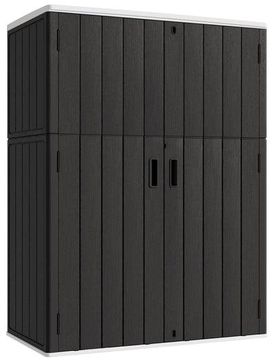 KINYING Outdoor Vertical Storage Shed,57 Cu.ft Outdoor Storage Cabinet Waterproof,Resin Sheds & Outdoor Storage Clearance for Garden,Patio,Backyard,Lockable (Black)