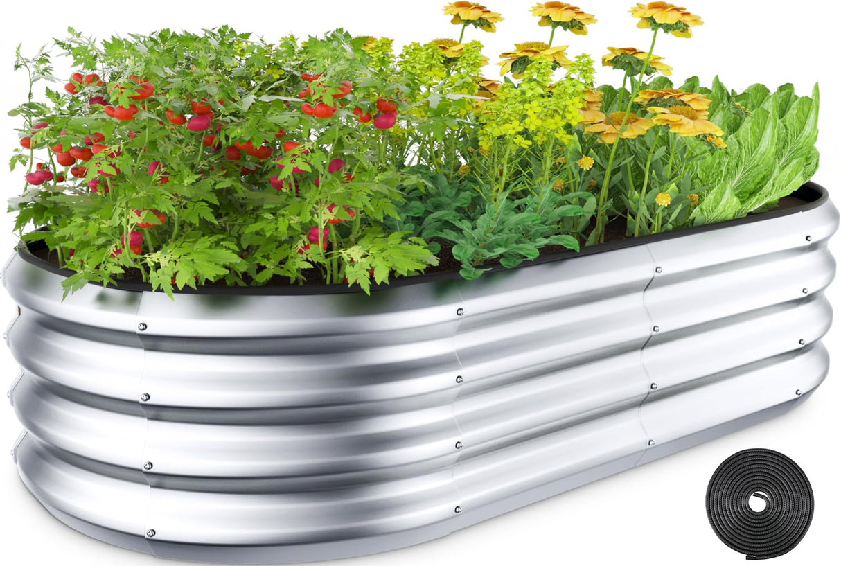 Winpull Raised Garden Bed Kit, 4x2x1 ft Galvanized Planter Box Outdoor with Safety Edging, Large Metal Raised Beds for Gardening Vegetables Flower Herb (Silver) Winpull