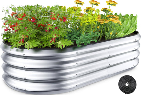 Winpull Raised Garden Bed Kit, 4x2x1 ft Galvanized Planter Box Outdoor with Safety Edging, Large Metal Raised Beds for Gardening Vegetables Flower Herb (Silver) Winpull