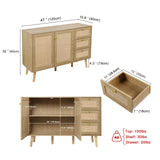 Anmytek Rattan Sideboard Buffet Cabinet with 2 Doors and 3 Drawers, Buffet Cabinet with Storage Wood Credenza Storage Cabinet for Living Room Dining Room Hallway Kitchen, Natural Oak H0088 Anmytek