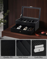 GUKA 2-layer Sunglasses Storage Organizer, 12 Slots Leather Sunglass Box Multiple Pairs Eyeglass Display Case for Women Men, Gift Idea (Black+Black) GUKA