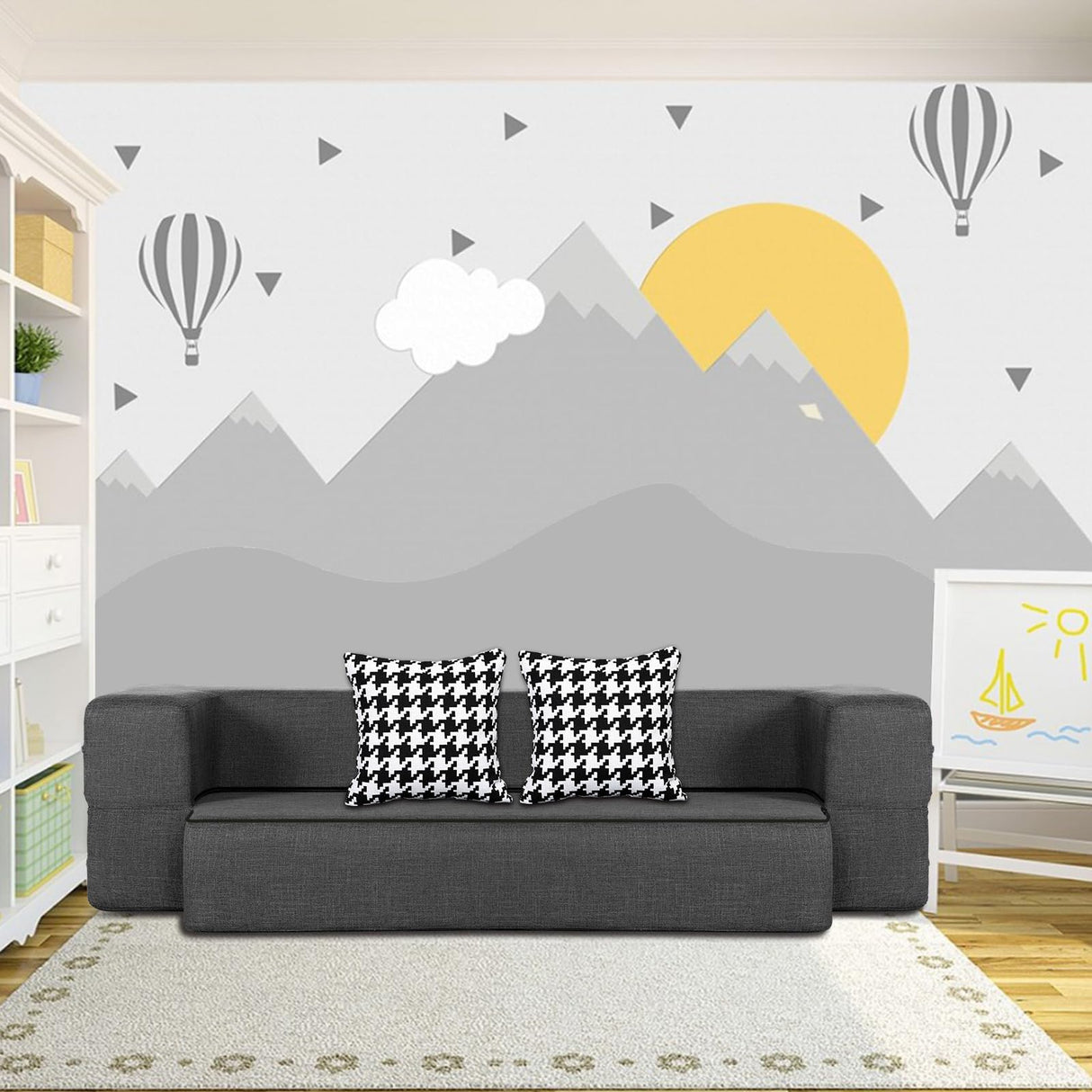 HonTop 10 Inch Folding Sofa Bed with 2 Pillows Memory Foam Couch Foldable Floor Couch Futon Sleeper Chair Bed for Guest Bed Mattress, Twin Size, Dark Grey HonTop