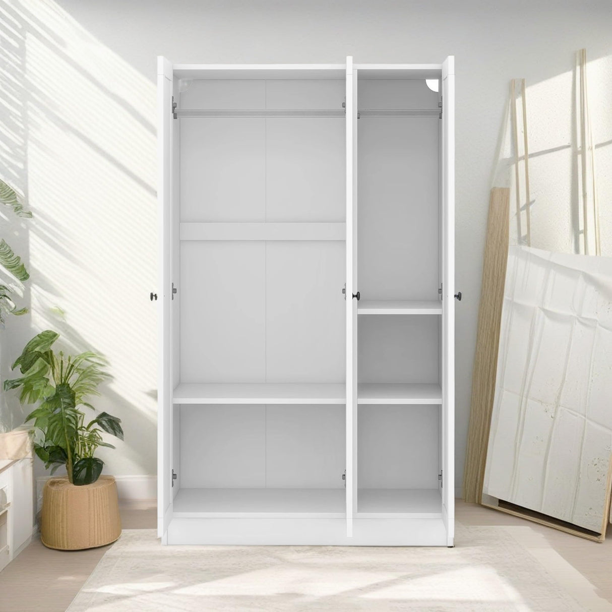 KELRIA Modern 3-Door Armoire Wardrobe with Shelves and Hanging Rod, Large Freestanding Storage Wardrobe Closet, Wooden Clothes Storage Organizer Cabinet for Bedroom, Guest Room, White KELRIA