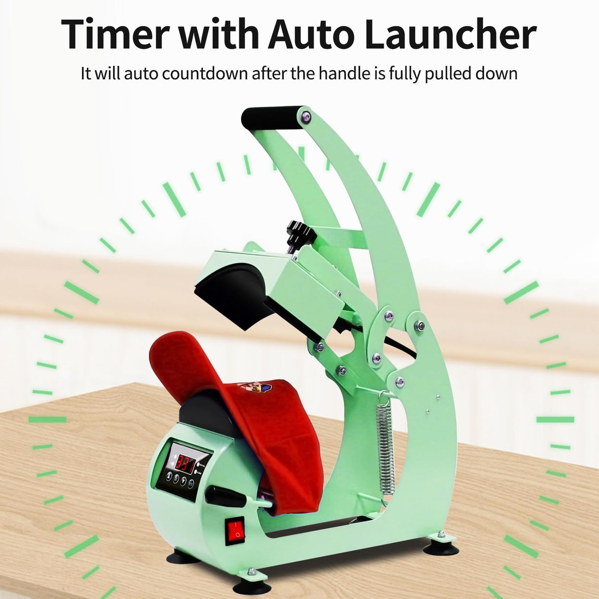 Hat Press, Hat Press Heat Machine for Caps with LCD Control, Hat Heat Press with 2pcs Interchangeable Platens & Caps Stretcher for Vinyl, Sublimation, Heat Transfer (Green) EONIX