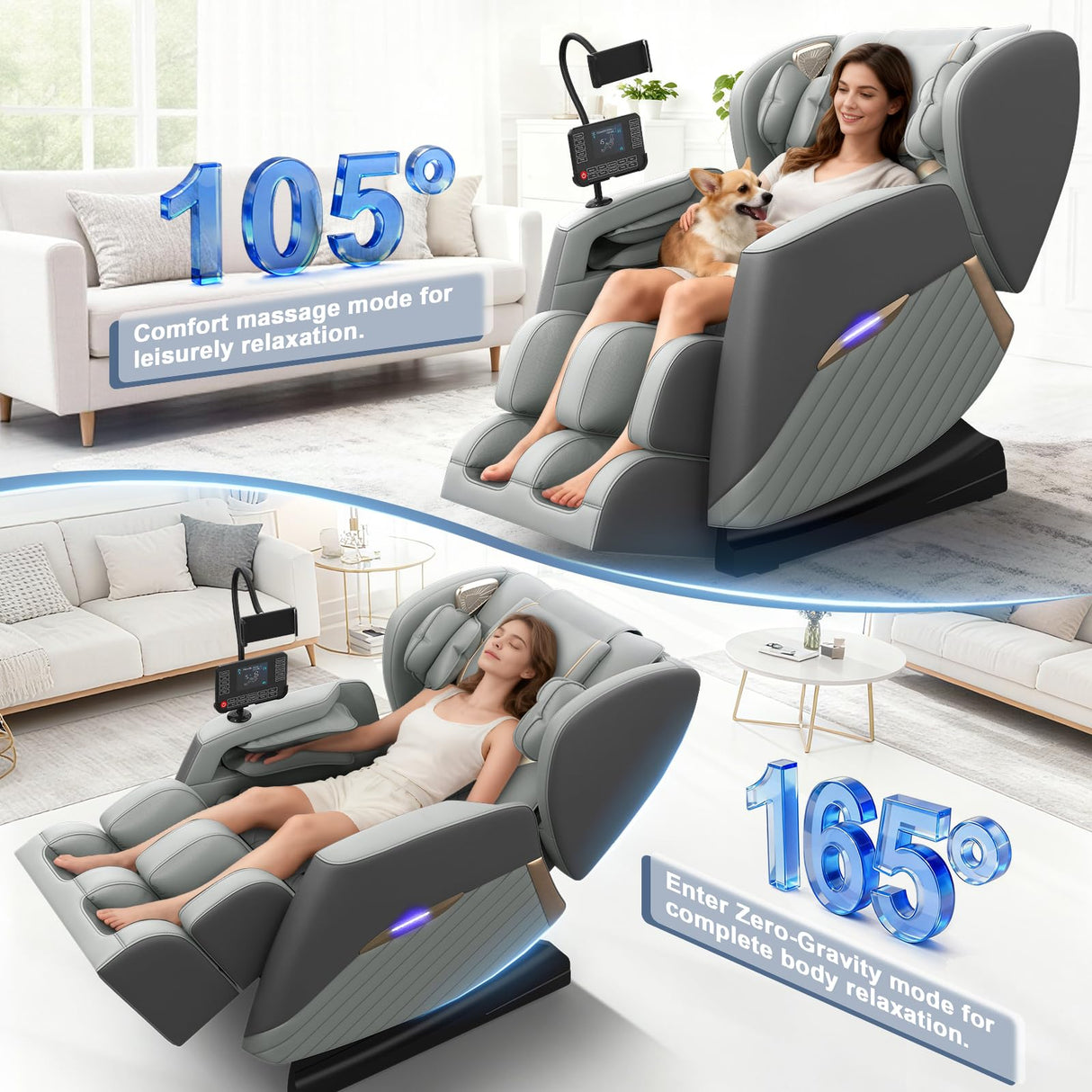 Srfzluxy Massage Chair Full Body, Zero Gravity Massage Chair with 16 Fix Rollers, Auto Massage Program, Foot and Calf Massage, Recliner Chair with Heating, Touch Screen Controller, Bluetooth Speaker Srfzluxy