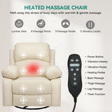 YITAHOME Rocker Recliner Chair with Heat & Massage, Faux Leather Recliner with Overstuffed Armrest, 360° Swivel, Manual Reclining, Rocking Function & Side Pocket for Living Room,Beige YITAHOME