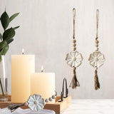 2pcs Carved Floral Tassels with Farmhouse Wood Beads - Multi-Functional Wall Decor Tray Home Decoration (Natural) Musanpou