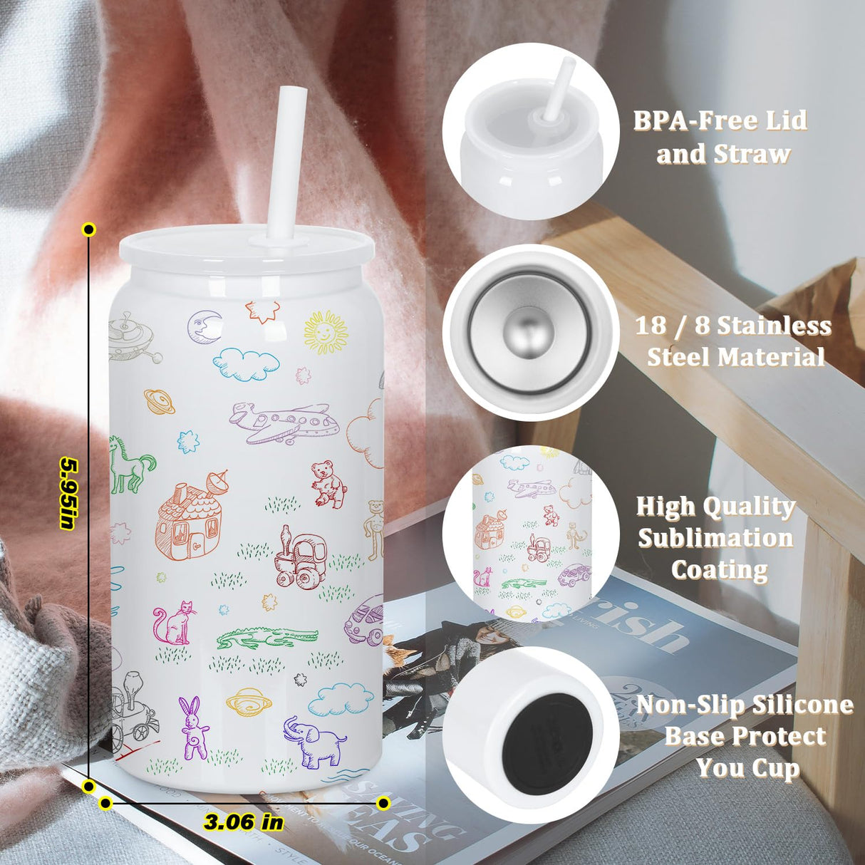 Muwnrol 8 Pack 16 Oz Sublimation Can, Stainless Steel Double Layer Vacuum Insulation Sublimation Cups, Sublimation Beer Can, 16 Oz Sublimation Tumblers (White) Muwnrol