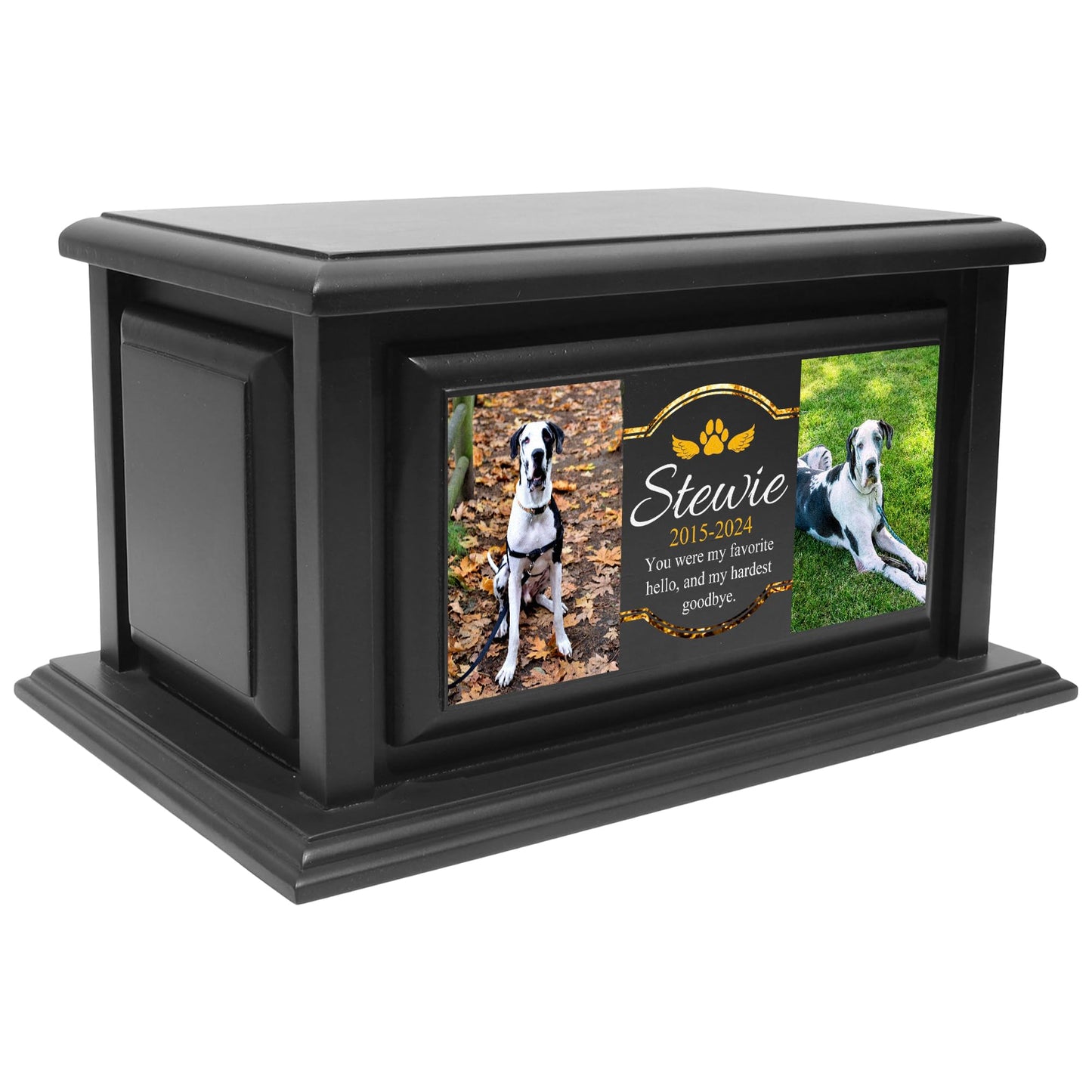 250lbs Personalized Pet Urns Made of Solid Pine Wood, Custom Urn Box for Dog Ashes, Large Burial and Cremation Urns for Dog Memorial, Black Wood Color (Design 1) - WoodArtSupply