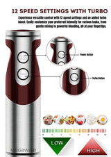 3- in-1 Immersion Hand blender, Powerful MOTOR & Stainless Steel Stick Blender, 4 Sharpe Blades with Whisk, Milk Frother Attachments MEGAWISE