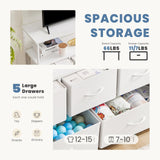 DUMOS TV Stand Dresser for Bedroom Entertainment Center with 5 Fabric Drawers Storage Organizers Units, Media Console Table with Open Shelf up for 45" Television for Living Room, Dorm, White DUMOS