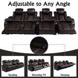 NMXUXMN Home Theater Seating,Top-Grain Leather Recliner Sofa, Zero Gravity Power Reclining Couch with Ambient LED Lights, Cup Holders & USB, Tray Table-Row of 4 Loveseat Left Coffee NMXUXMN