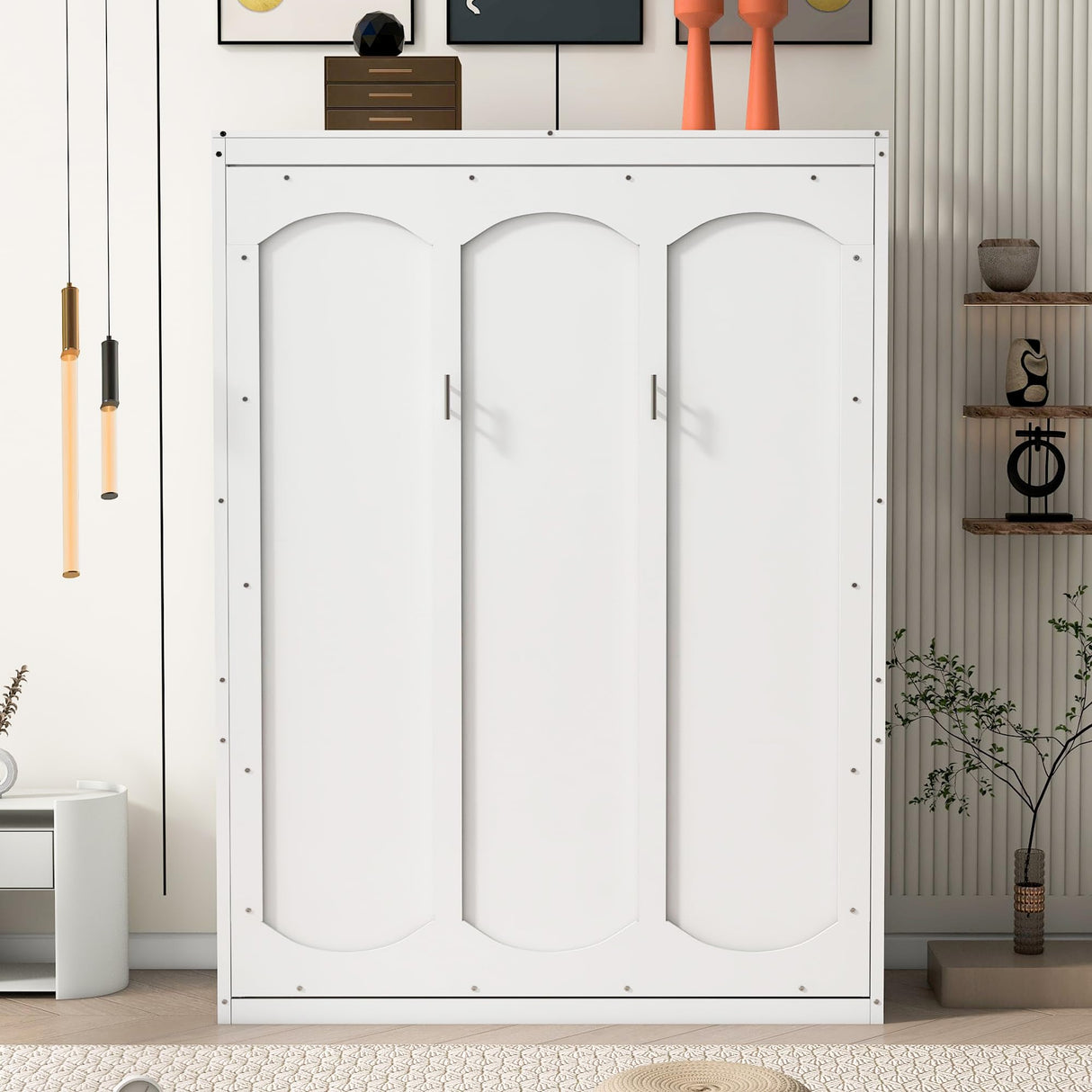 Merax Full Size Murphy Bed, Wood Full Murphy Cabinet Bed with Shelves, for Home Office or Small Room, White Merax