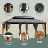 Greesum 12'x20' Hardtop Metal Gazebo, Outdoor Galvanized Steel Double Roof Canopy, Aluminum Frame Permanent Pavilion with Netting and Curtains for Backyard, Patio, Deck, Parties Greesum