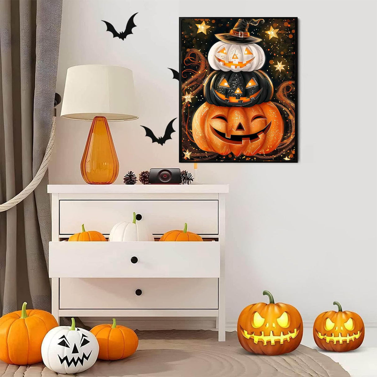 bleihum Pumpkin Diamond Art Kits for Adults- 5D Diamond Painting Kits for Adults, Halloween Gem Painting Kit for Home Wall Decor Gifts(12x16inch) bleihum