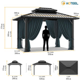 HOTEEL 10x12 Hardtop Gazebo Hot Tub Gazebo with Flame-Retardant Curtain Netting, Heavy Duty Pavilion with Galvanized Steel Double Roof, Aluminum Frame Outdoor Canopy for Patio and Party (Upgraded 3.0) Hoteel