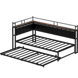 LIKIMIO Daybed with Trundle, Twin Corner Bed Fram with Bedside Storage,Sofa Day Bed for Living Room, Bedroom and Guest Room,Black LIKIMIO