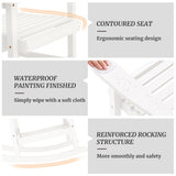 Cozyman Outdoor Rocking Chairs Set of 2, Acacia Wood Rocking Chairs, Patio Rocker Chair with Wide Seats, White Cozyman