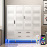 jiteentarou 4 Door Armoire Wardrobe Closet Cabinet with Drawers and LED Lights, Multi-Tier Shelves, Hanging Rod & 4 Louver Doors, Large Capacity Storage Wardrobe Armoire for Bedroom(4 Doors White) jiteentarou