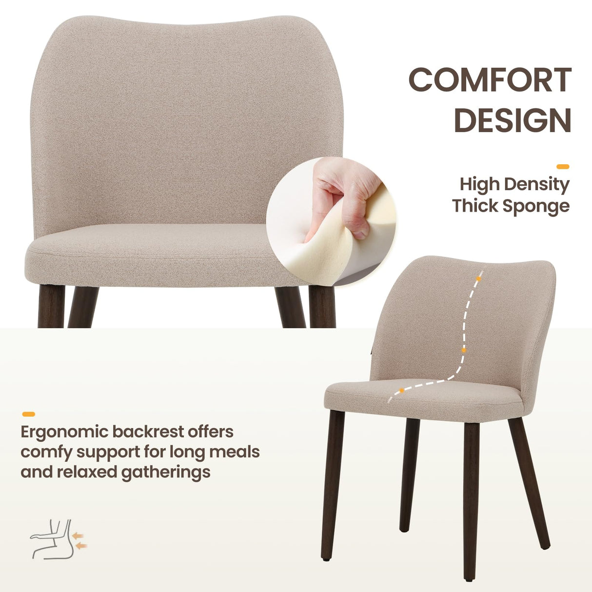 Homixis Wooden Dining Chairs Set of 4, Upholstered Kitchen Dining Room Chair, Modern Fabric Farmhouse Dinner Chair for Restaurant & Cafe, Camel Homixis