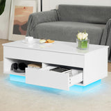 HOMMPA Lift Top Coffee Table with Storage LED Coffee Table Morden High Gloss Living Room 3 Tiers Modern Tea Table with Storage Center Tables Hidden Compartment & Open Shelve & Drawer White HOMMPA