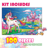 Glow in The Dark 100 Piece Unicorn Puzzle with Paint for Kids, Jigsaw Puzzle Toys for Girls&Boys, Unicorn Birthday Gift for Girls Toodler Age 5 6 7 8 Wings Giant