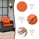 KOTEK 3 Piece Patio Furniture Set, Outdoor Conversation Set with Washable Cushions & Tempered Glass Tabletop, PE Rattan Wicker Bistro Set for Porch, Garden, Balcony (Orange) KOTEK