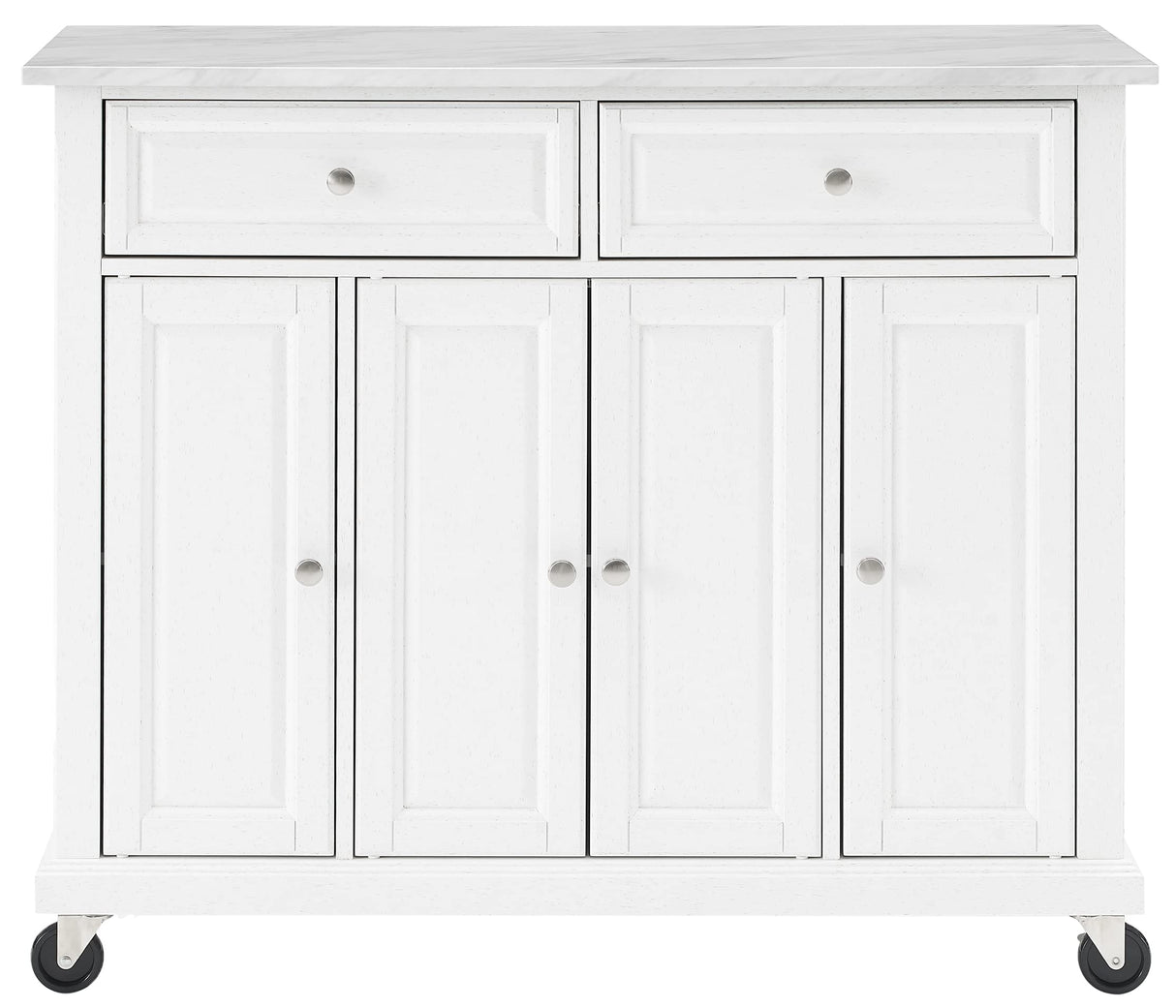 Crosley Furniture Avery Rolling Kitchen Island Storage Cart with Shelves, Microwave Stand, Coffee Bar, Distressed White Crosley Furniture