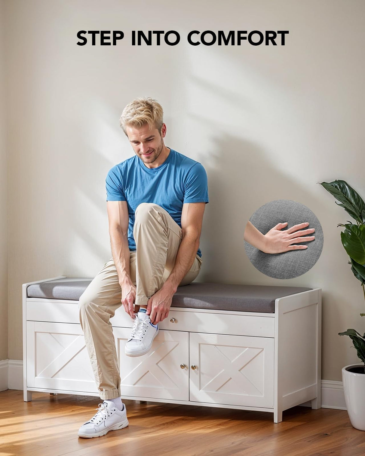 Amada Shoe Storage Bench, Entryway Bench with Cushioned Seat & Lift Top Storage, 3 Doors, Adjustable Shelf, 300 lbs Capacity, Bench with Shoe Rack for Entryway, Bedroom, Living Room, White AMADA HOMEFURNISHING