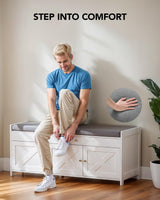 Amada Shoe Storage Bench, Entryway Bench with Cushioned Seat & Lift Top Storage, 3 Doors, Adjustable Shelf, 300 lbs Capacity, Bench with Shoe Rack for Entryway, Bedroom, Living Room, White AMADA HOMEFURNISHING