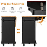 Squireewo Kitchen Cart with Wood Top and Drop Leaf Breakfast Bar, Rolling Mobile Kitchen Island Table on Wheels with Drawer and Storage Cabinet, Spice Rack, Towel Rack, Black Squireewo