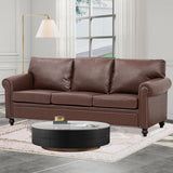 Brown Leather Couch, Comfy Classic 3 Seater Living Room Sofa，Mid-Century Modern Sofa with Detachable Cushions 84" for Living Rooms, Bedrooms, Offices,Apartments Tool-Free Assembly(Brown PU + Sofa) INOTEVERITORY