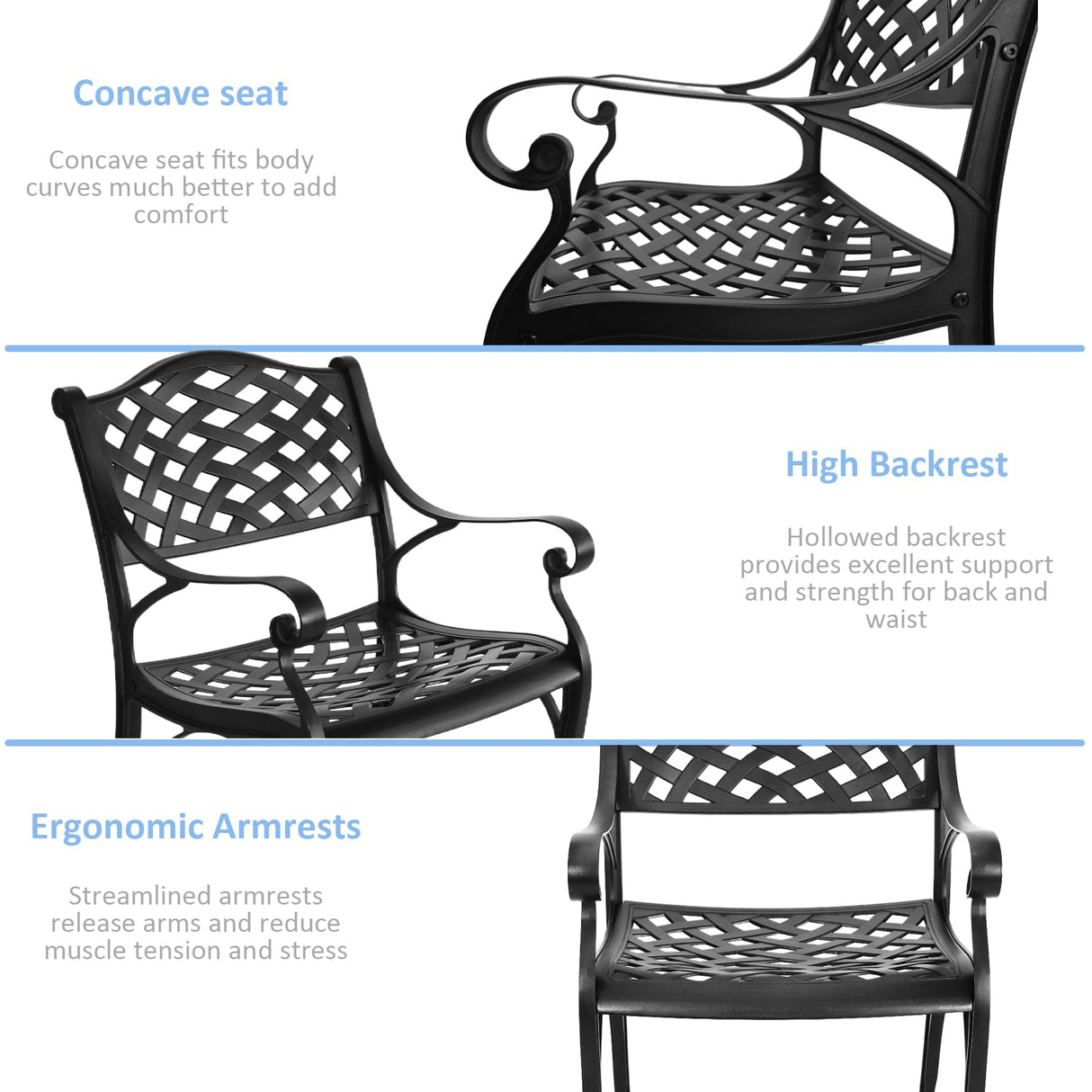 PATIO-IN 5 Piece Cast Aluminum Outdoor Dining Set, Outdoor Table and Chairs Set of 4, Patio Dining Set with 4 Chairs and 42" Round Table, Patio Conversation Set with 1.97" Umbrella Hole PATIO-IN