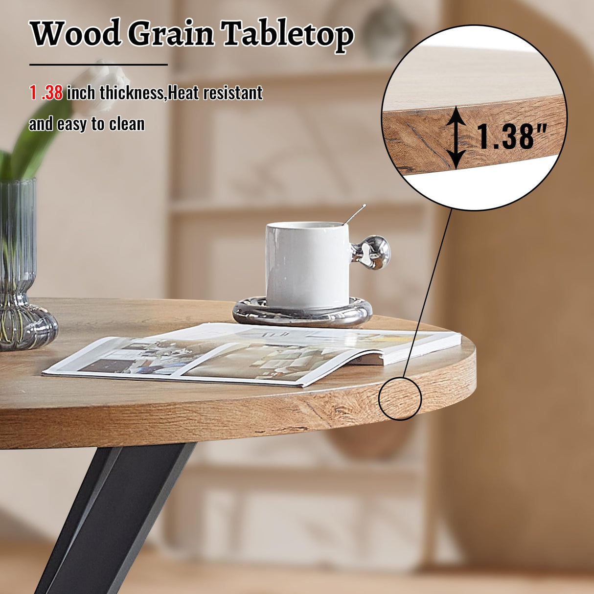 kevinplus 37.37'' Round Dining Table Small Wood Kitchen Table for 2-4, Modern Mid-Century Farmhouse Dinner Table with Black Metal Leg for Dining Room Kitchen Living Room, Walnut kevinplus