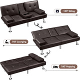 Yaheetech Convertible Sofa Adjustable Couch Sleeper Modern Faux Leather Home Reversible Loveseat, Removable Armrests, 3 Angles, 772lb Capacity, Espresso Yaheetech